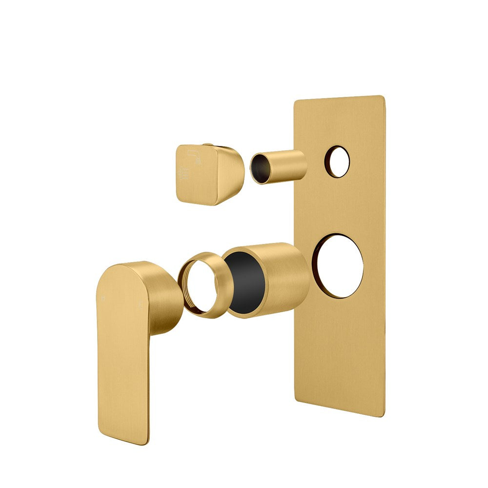 Solid Brass Wall Mixer Tap with Diverter Trim Kit (Match CLPD) - Brushed Brass | VOG