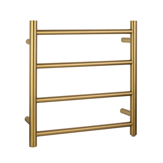 Stainless Steel Heated Towel Rack 4 Bars Round - Brushed Brass Gold