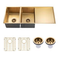 Load image into Gallery viewer, Stainless Steel Handmade Double Bowl Kitchen Sink with Drain Board 1160*460*230mm- Brushed Brass
