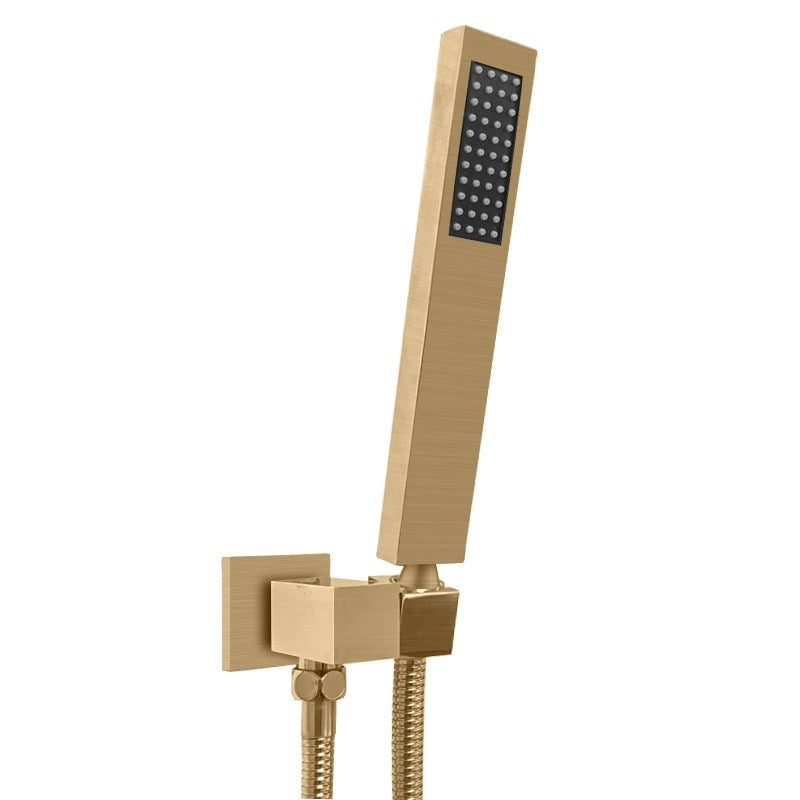 Fixed Square Shower Rail with Handheld Shower Head - Stainless Steel & Solid Brass - Brushed Brass Gold