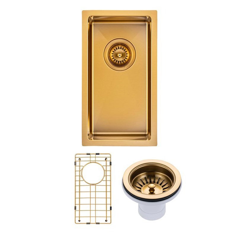 Stainless Steel Single Bowl Kitchen Sink 250 x 450mm - Brushed Brass