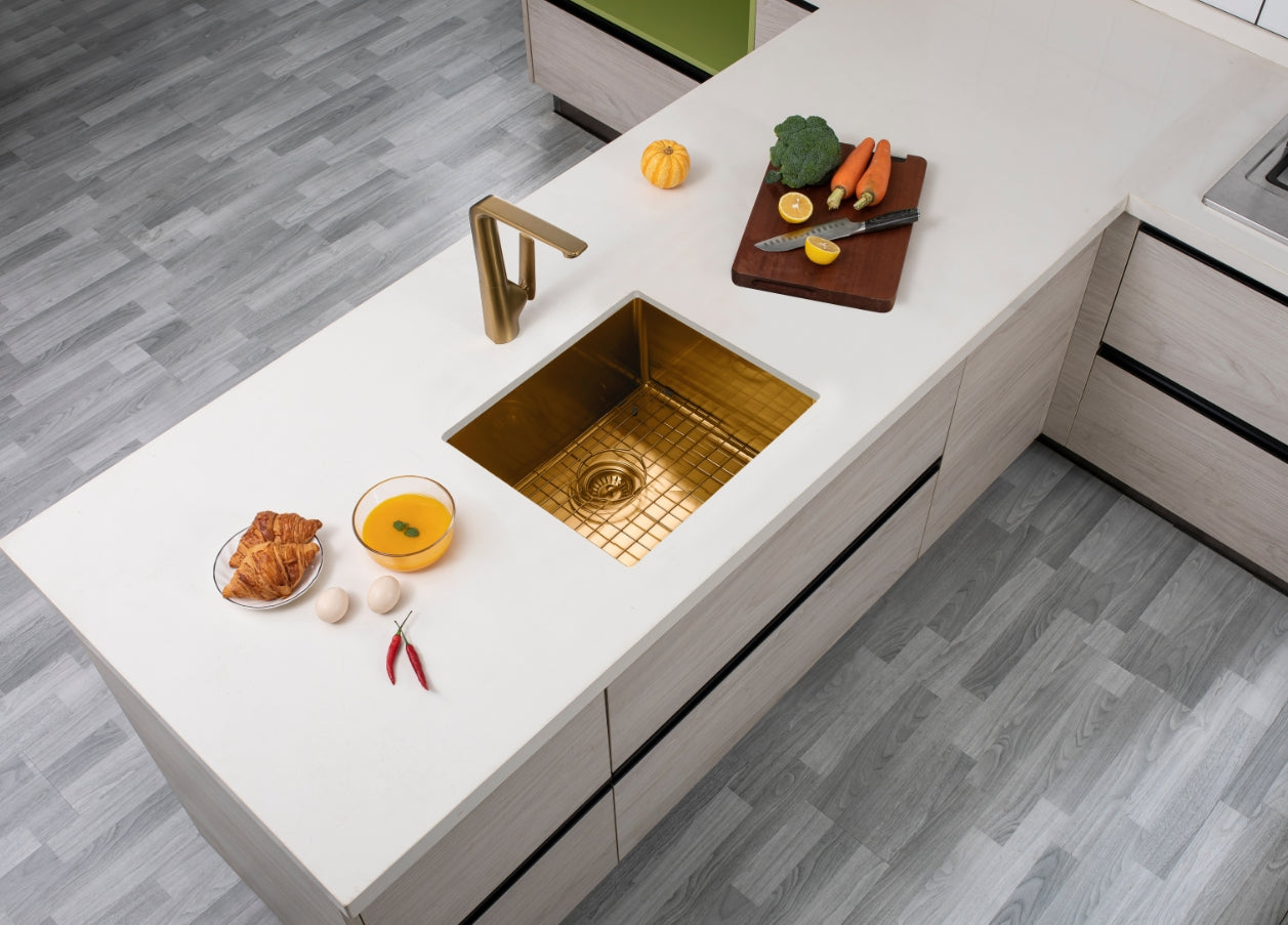 Stainless Steel Single Bowl Kitchen Sink 500 × 440mm - Brushed Brass