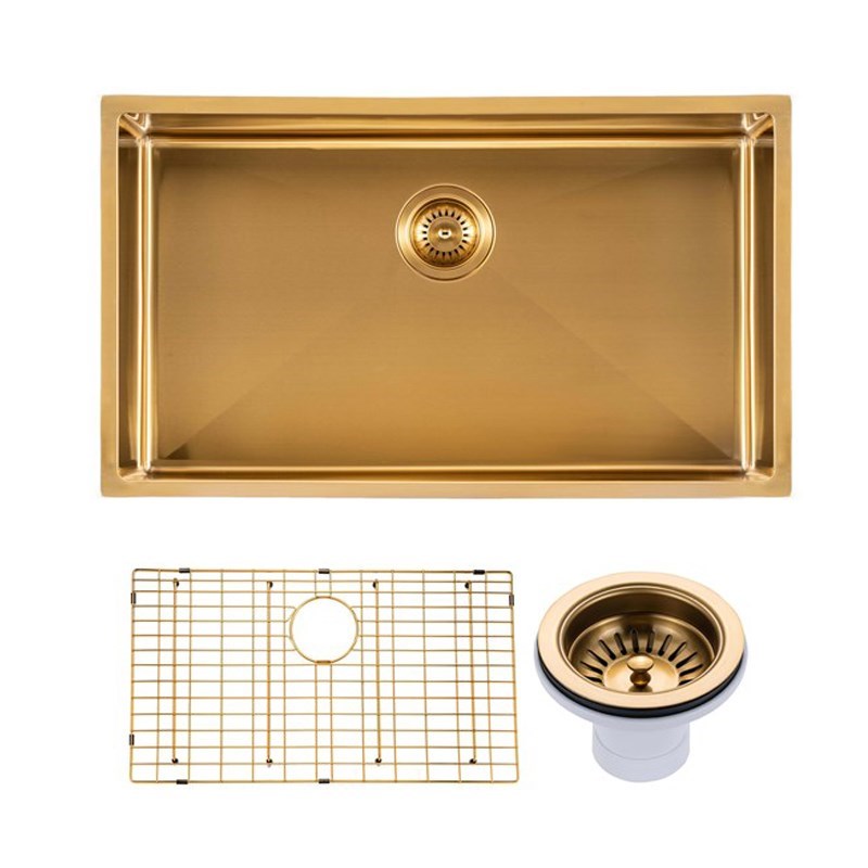Stainless Steel Single Bowl Kitchen Sink 762 × 457mm - Brushed Brass
