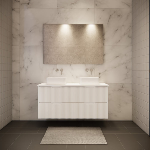 Bali 1200mm Wall Hung Double Bowl Fluted Vanity - Matt White