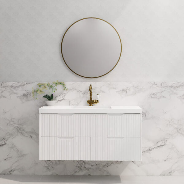 Bali 1200mm Wall Hung Single Bowl Fluted Vanity - Matt White