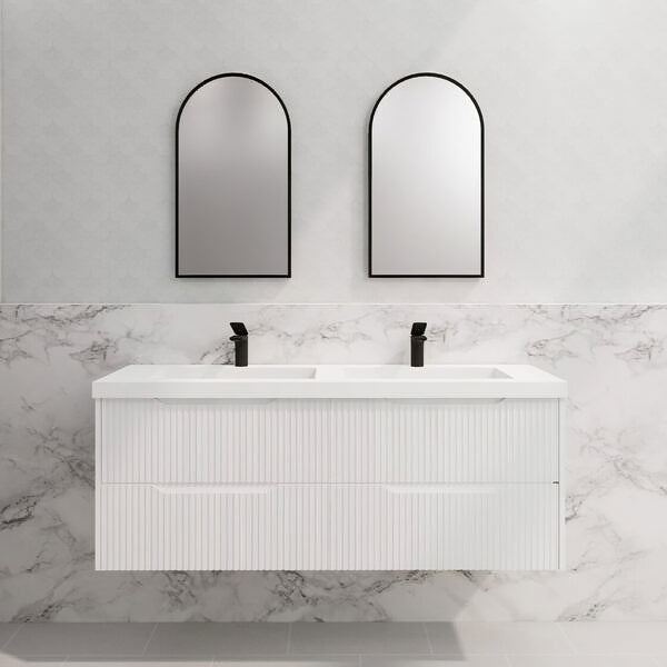 Bali 1500mm Wall Hung Double Bowl Fluted Vanity - Matt White