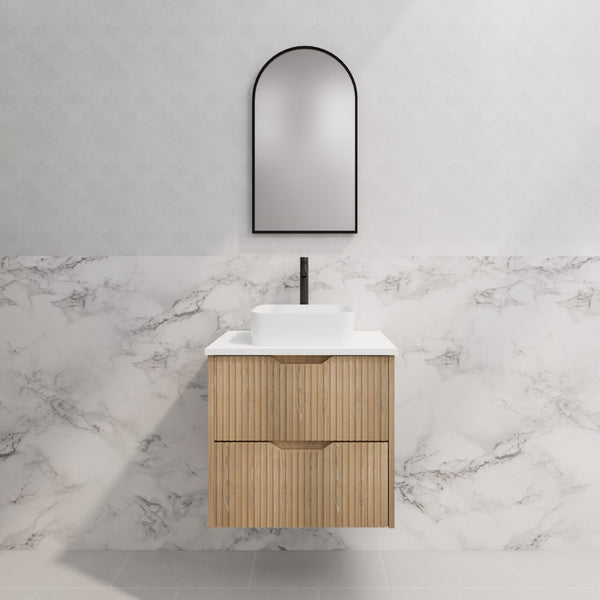 Bali 600mm Wall Hung Fluted Vanity - American Oak
