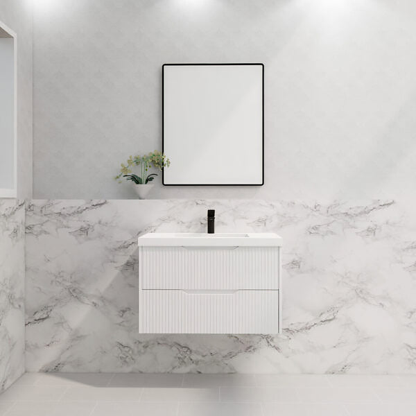 Bali 900mm Wall Hung Fluted Vanity - Matt White