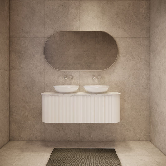 Bergen 1200mm Wall Hung Fluted Vanity Cabinet - Double Bowl - Matte White