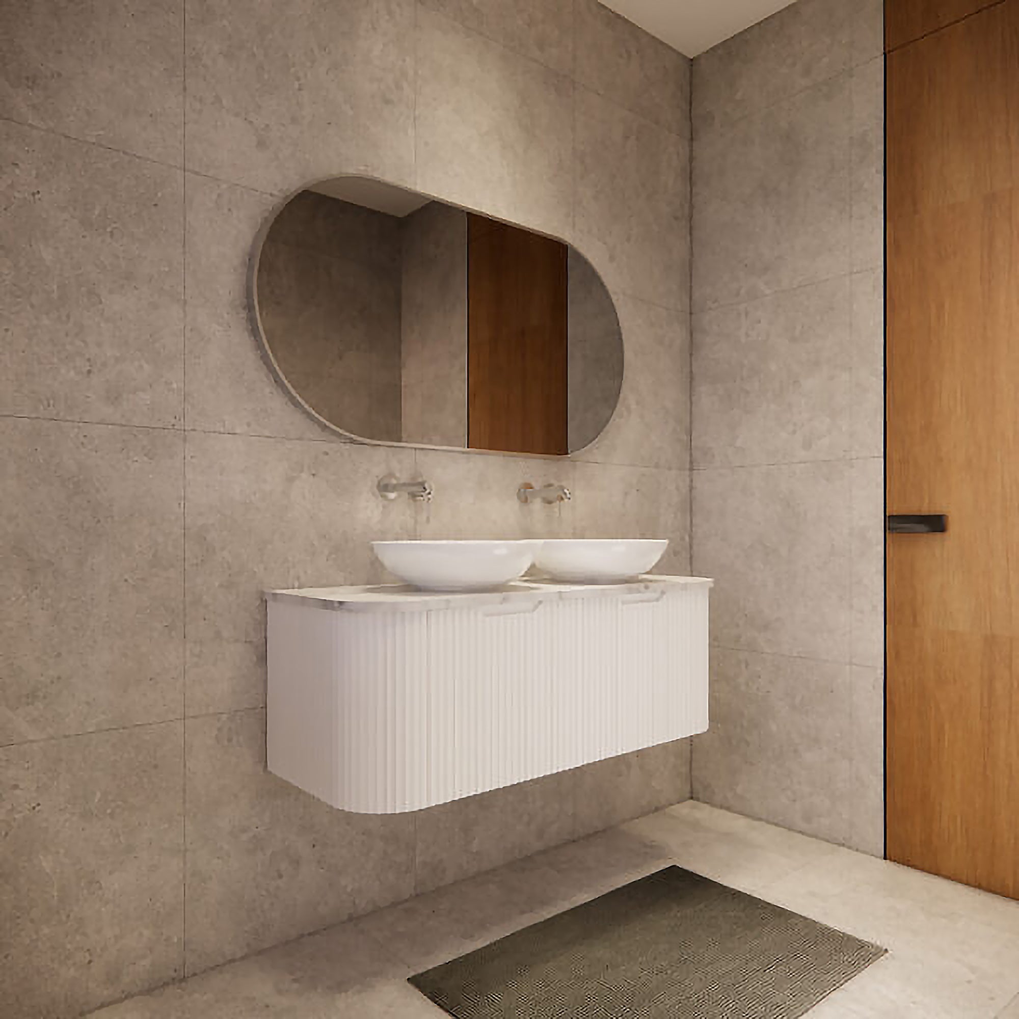 Bergen 1200mm Wall Hung Fluted Vanity Cabinet - Double Bowl - Matte White