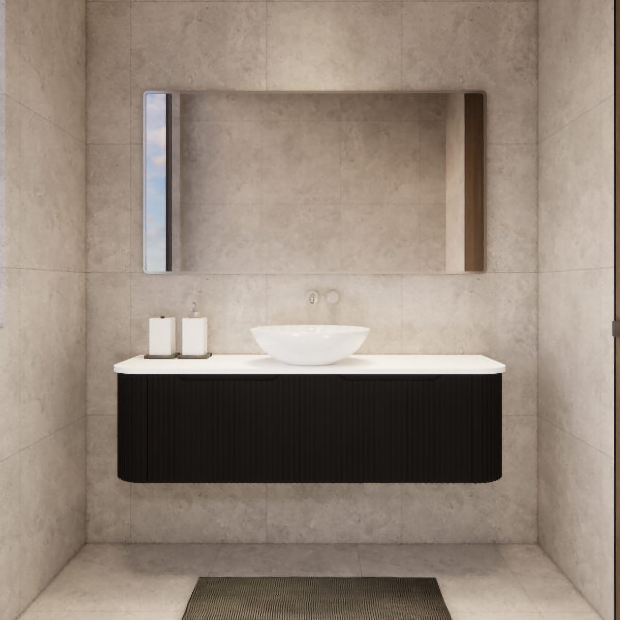 Bergen 1500mm Wall Hung Fluted Vanity Cabinet - Matte Black