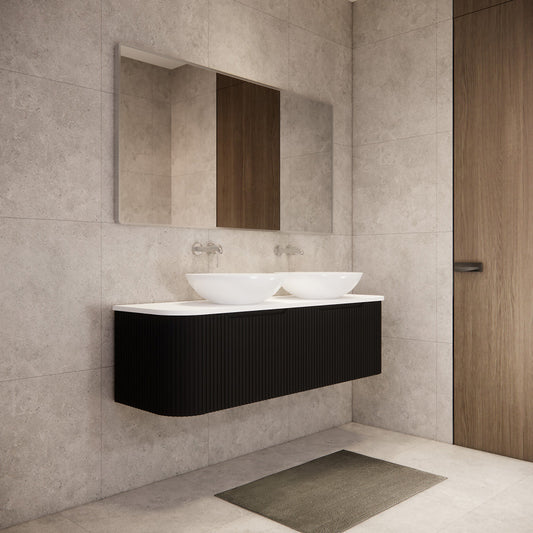 Bergen 1500mm Wall Hung Fluted Vanity Cabinet Double Bowl - Matte Black