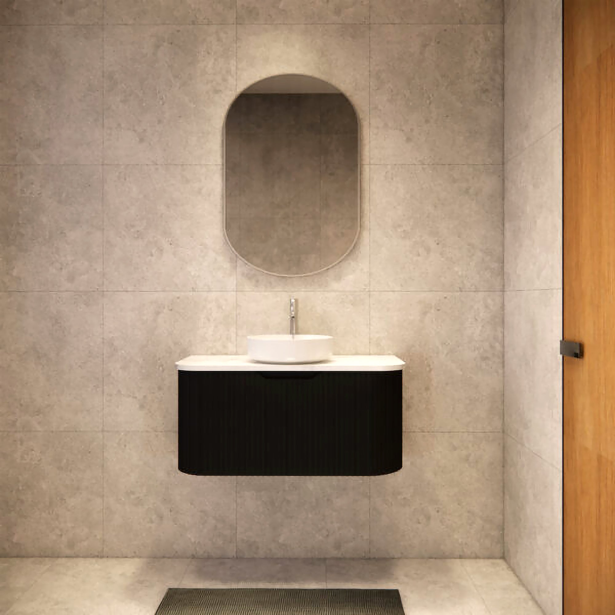 Bergen 900mm Wall Hung Fluted Vanity Cabinet - Matte Black