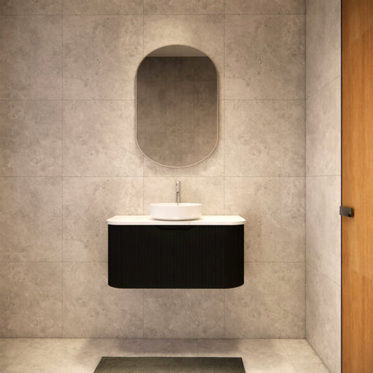 Bergen 900mm Wall Hung Fluted Vanity Cabinet - Matte Black