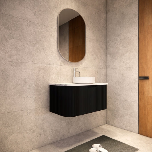 Bergen 900mm Wall Hung Fluted Vanity Cabinet - Matte Black