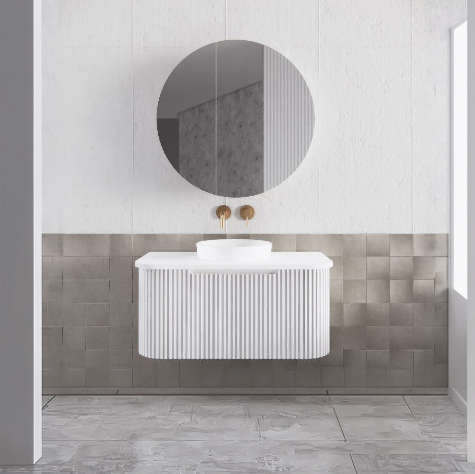 Bergen 900mm Wall Hung Fluted Vanity Cabinet - Matte White