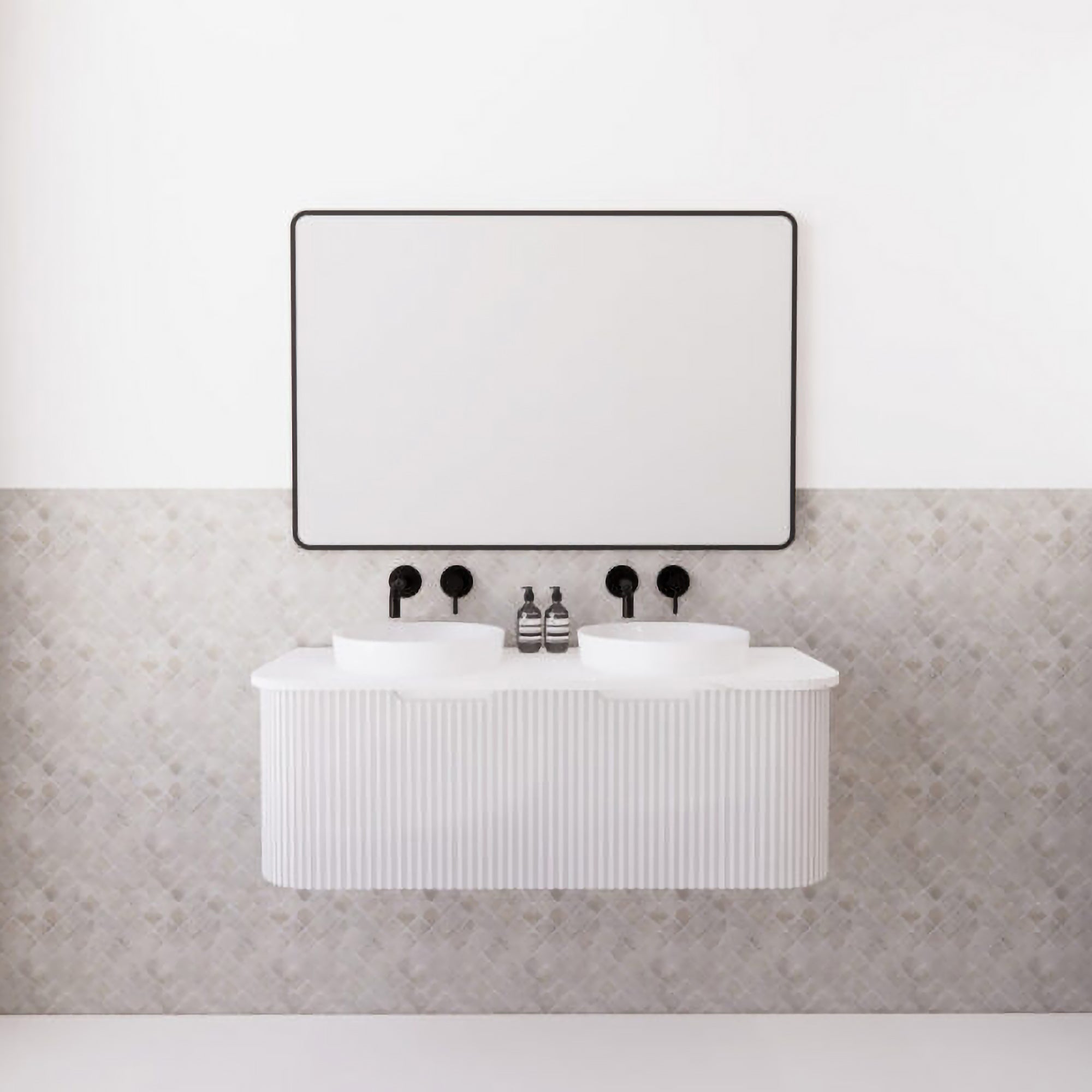 Bergen 1200mm Wall Hung Fluted Vanity Cabinet - Double Bowl - Matte White
