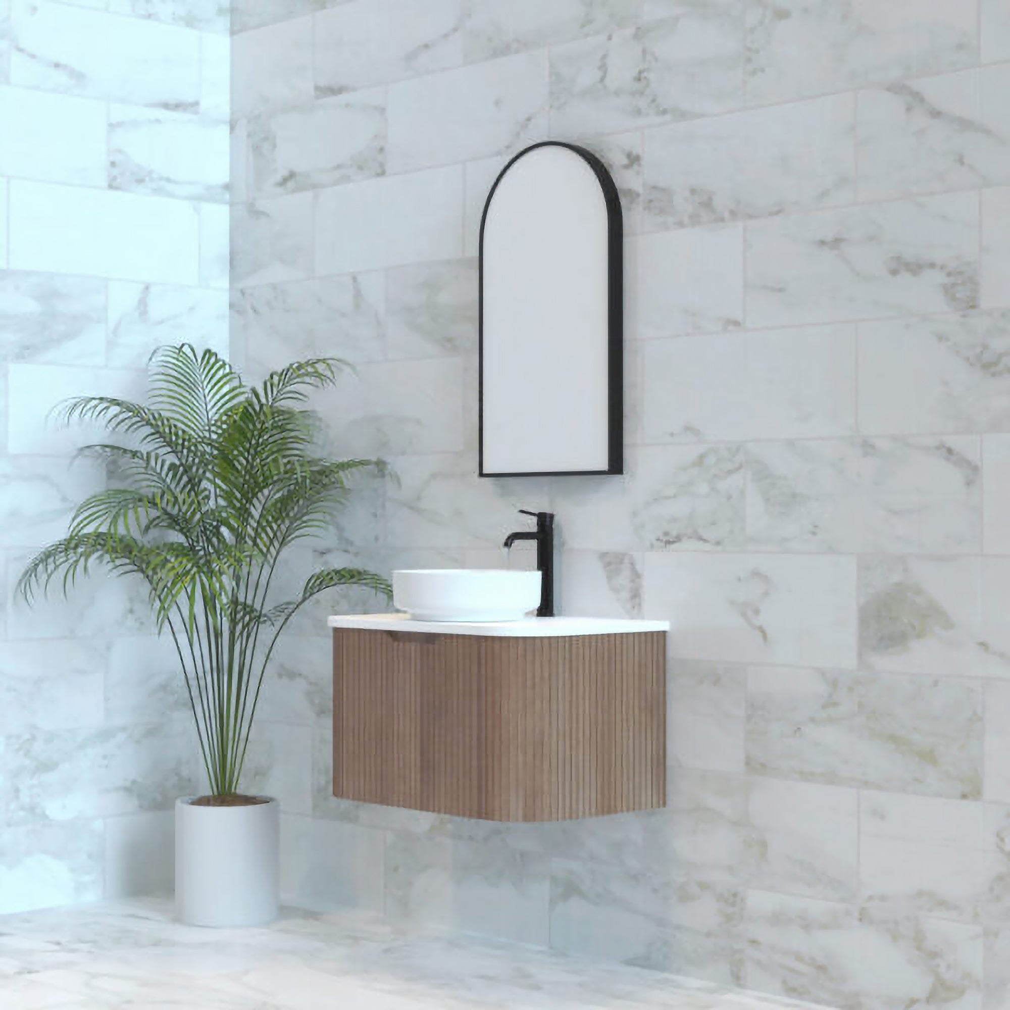 Bergen 750mm Wall Hung Fluted Vanity Cabinet - Solid Timber