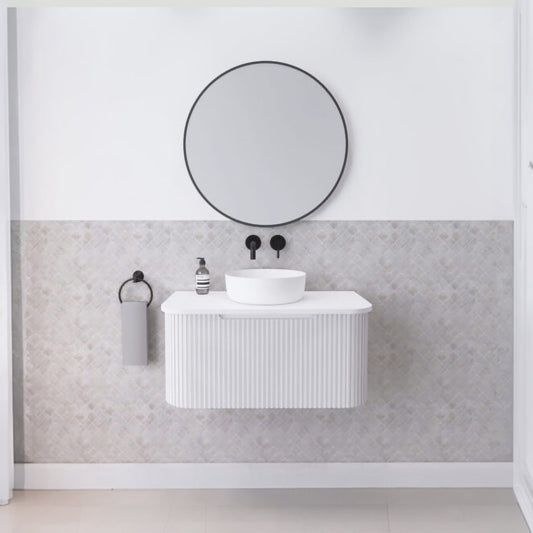 Bergen 900mm Wall Hung Fluted Vanity Cabinet - Matte White