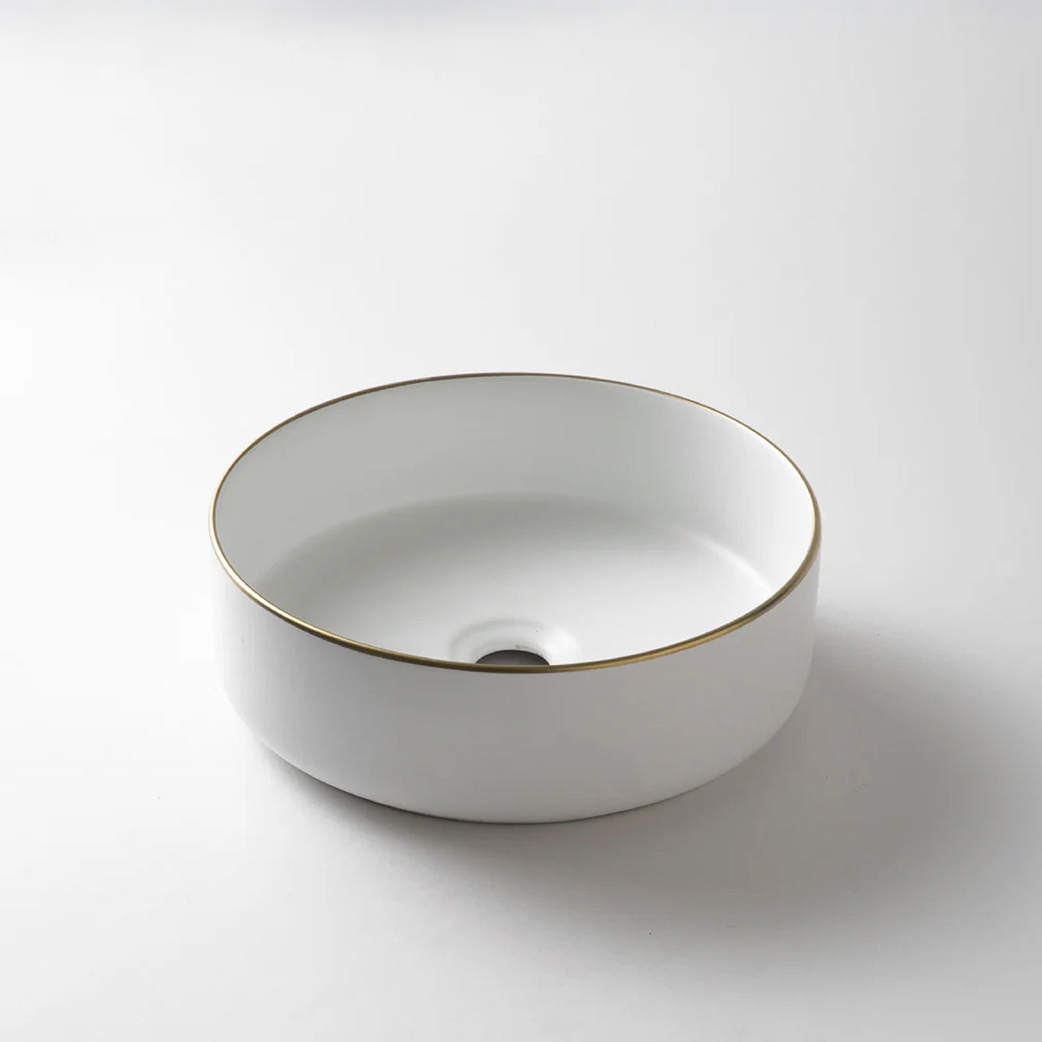 CLAYA Brighton-36 360mm Ceramic Round Basin – Matte White with Gold Rim