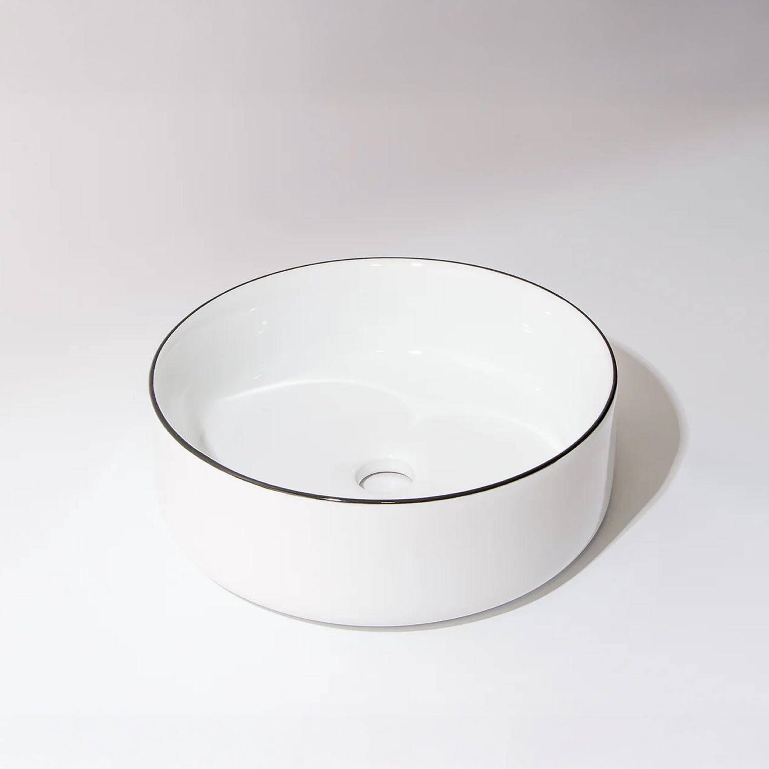 CLAYA Brighton-36 360mm Ceramic Round Basin – Gloss White with Black Rim