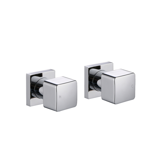 Brass Square Wall Taps One Pair - Chrome Silver