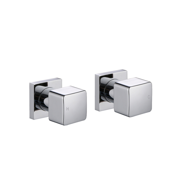 Brass Square Wall Taps One Pair - Chrome Silver