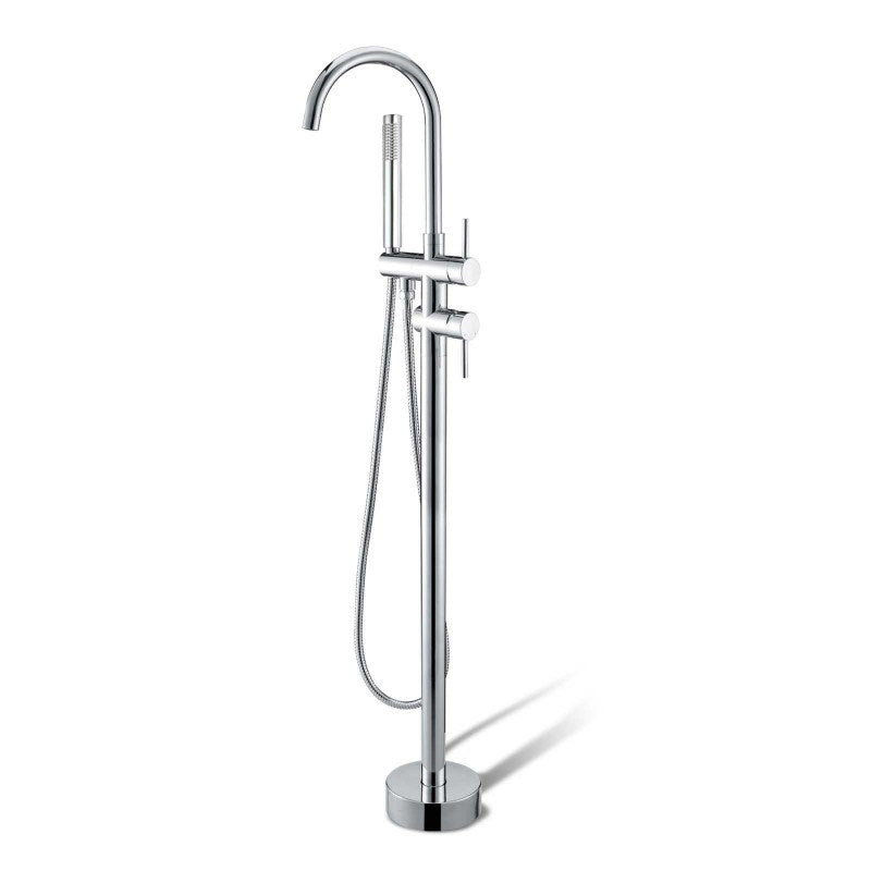 Solid Brass Freestanding Handheld Shower Head & Swivel Spout Tap - Chrome Silver