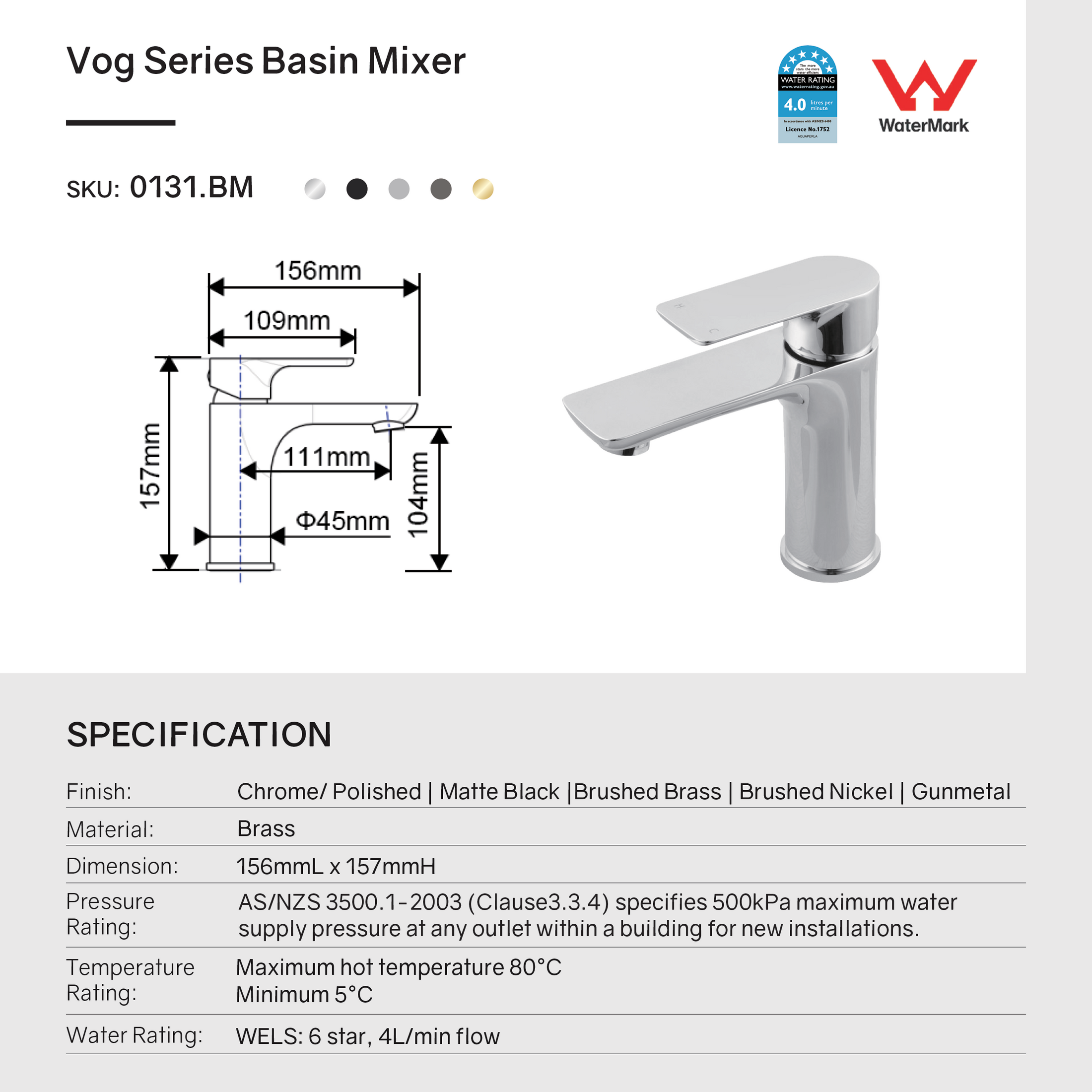 Solid Brass Short Basin Mixer - Gunmetal Dark Grey - VOG