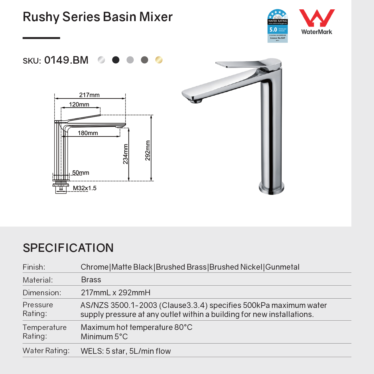 Solid Brass Tall Basin Mixer - Brushed Nickel Silver- RUSHY