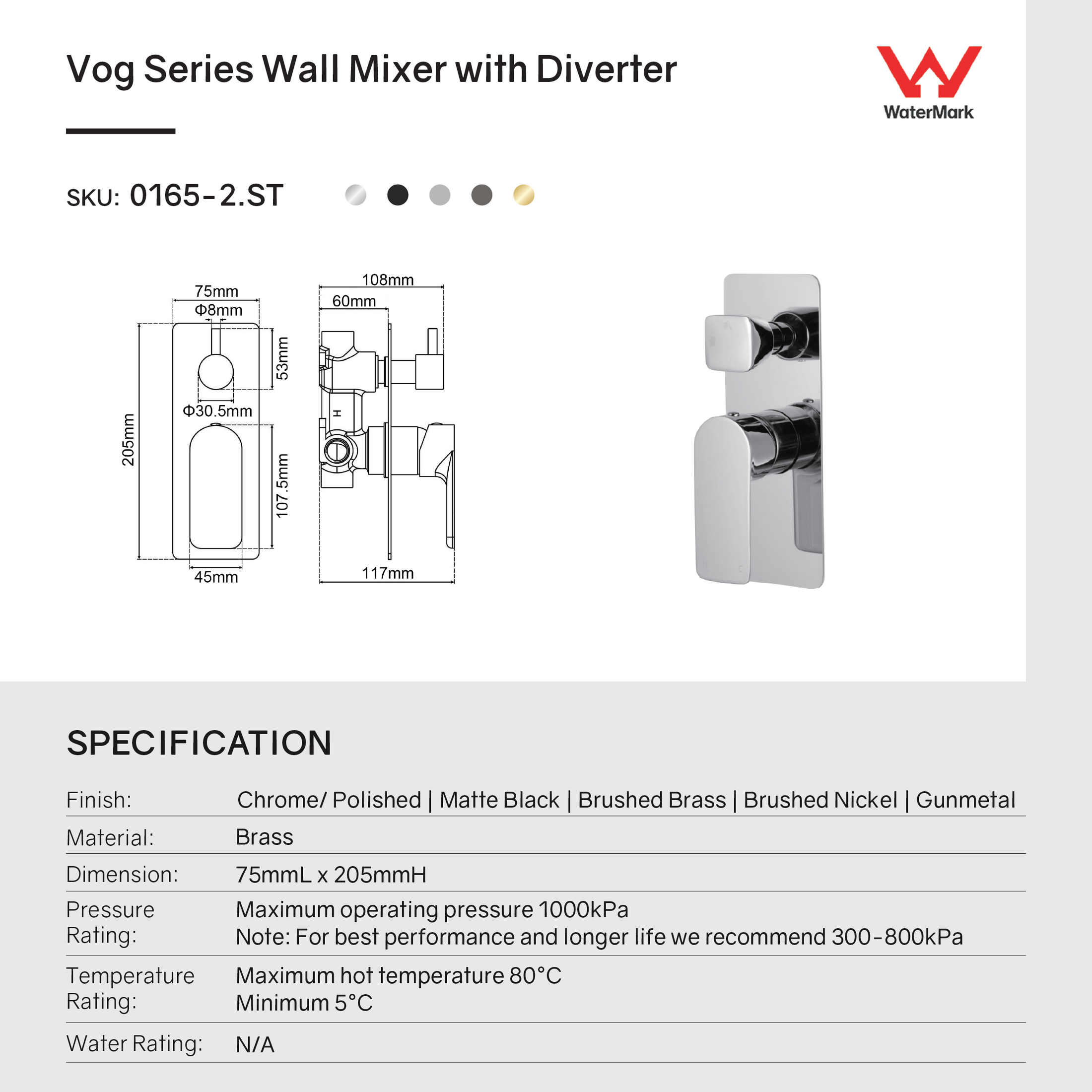 Solid Brass Diverter Mixer - Gunmetal Grey - VOG