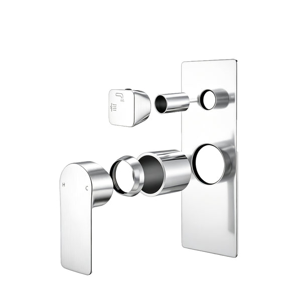 Solid Brass Wall Mixer Tap with Diverter Trim Kit (Match CLPD) - Chrome Silver | VOG