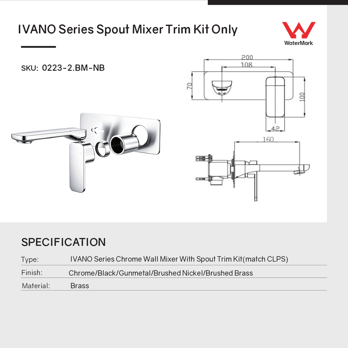 Solid Brass Basin/Bath Mixer Trim Kit (match CLPS) - Chrome Silver | IVANO