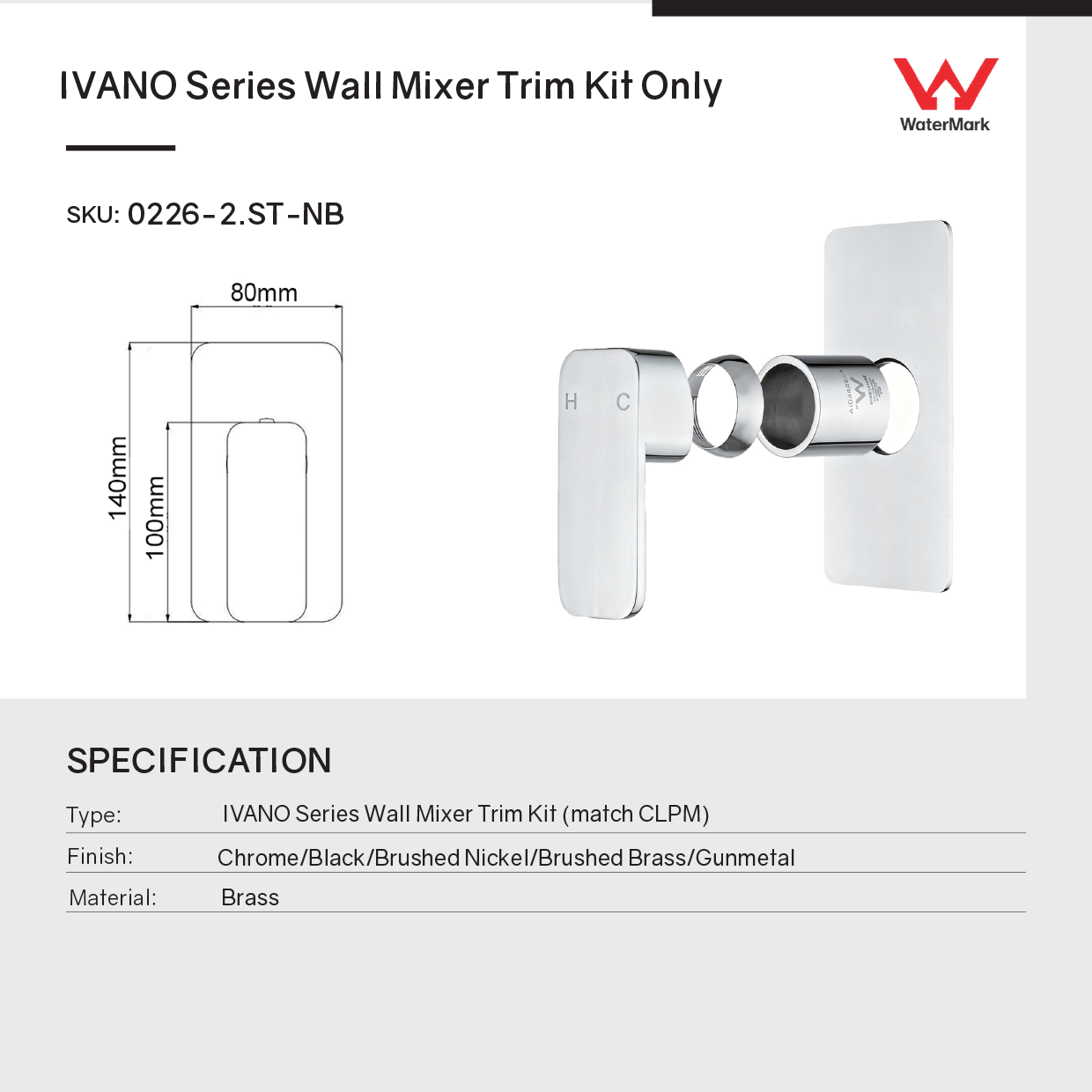 Solid Brass Wall Mixer Tap Trim Kit (Match CLPM) - Chrome | IVANO
