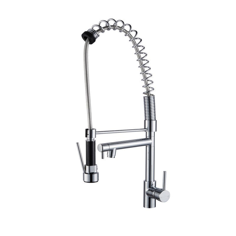 Solid Brass Pull Out Kitchen Mixer - Chrome Silver