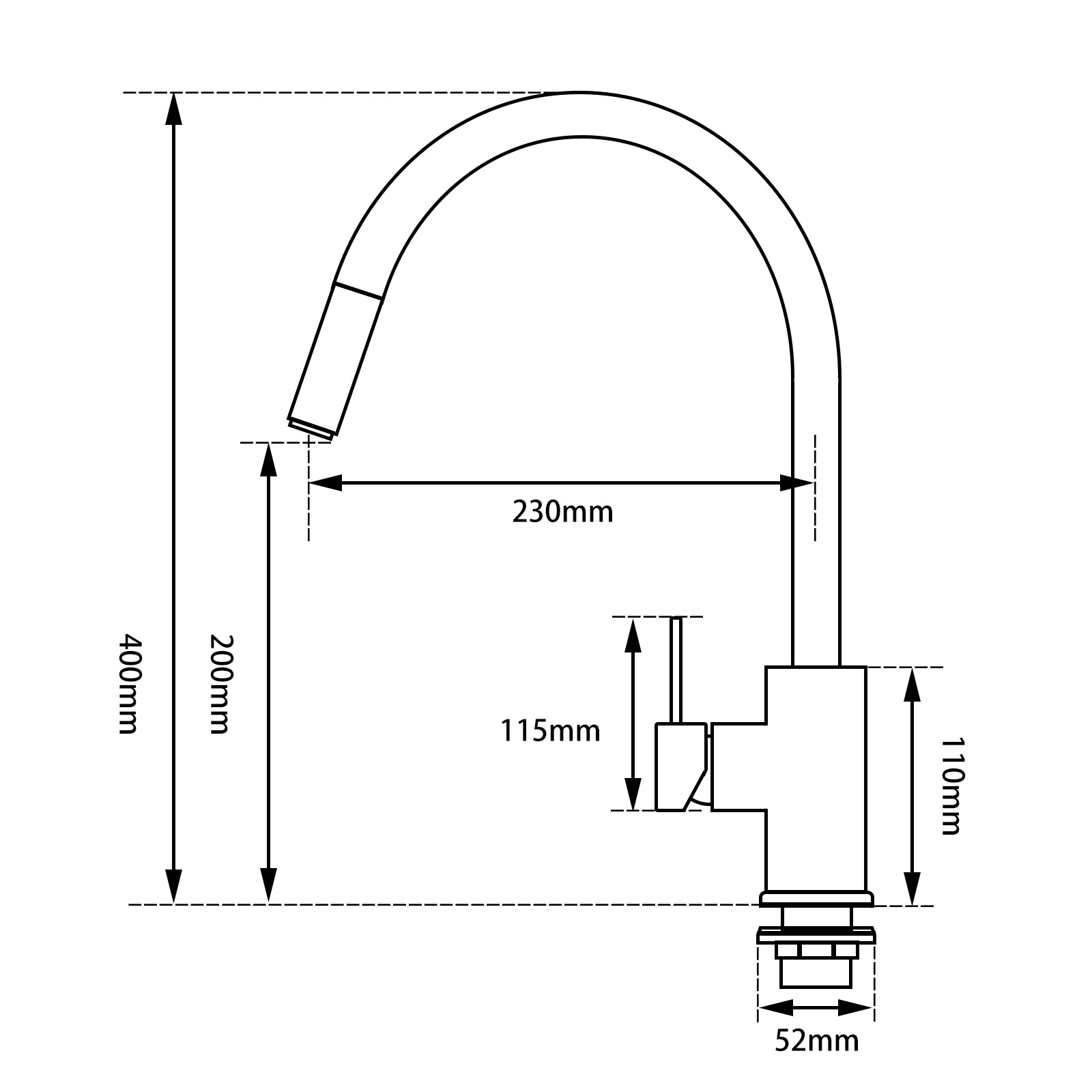 Solid Brass Pull Out Kitchen Mixer - Black