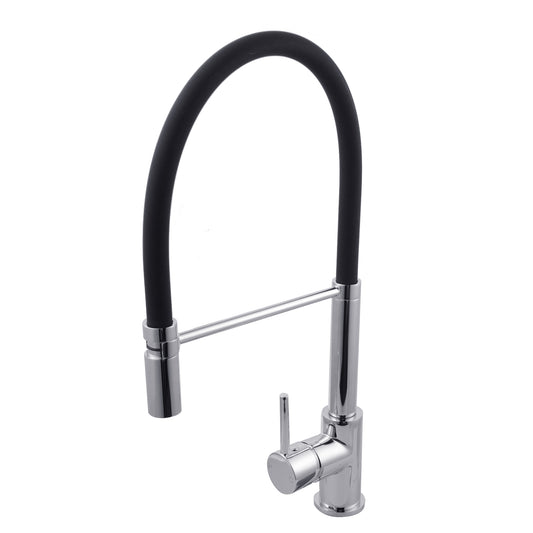 Solid Brass Pull Out Round Kitchen Mixer - Chrome Silver