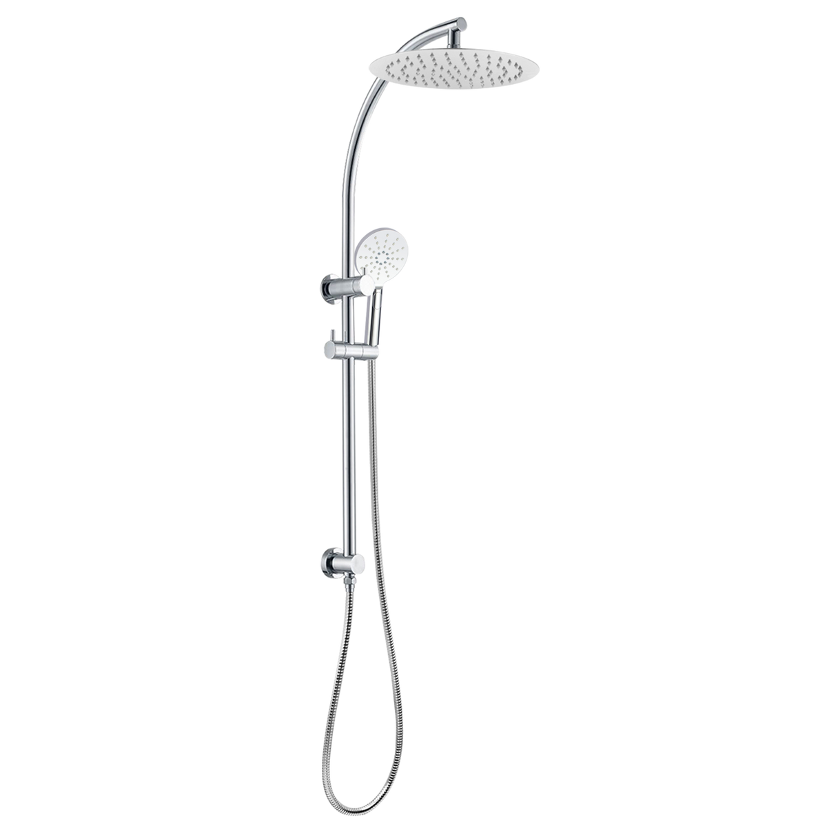 Stainless Steel & Solid Brass - 10" Curved Shower Station- Chrome SIlver