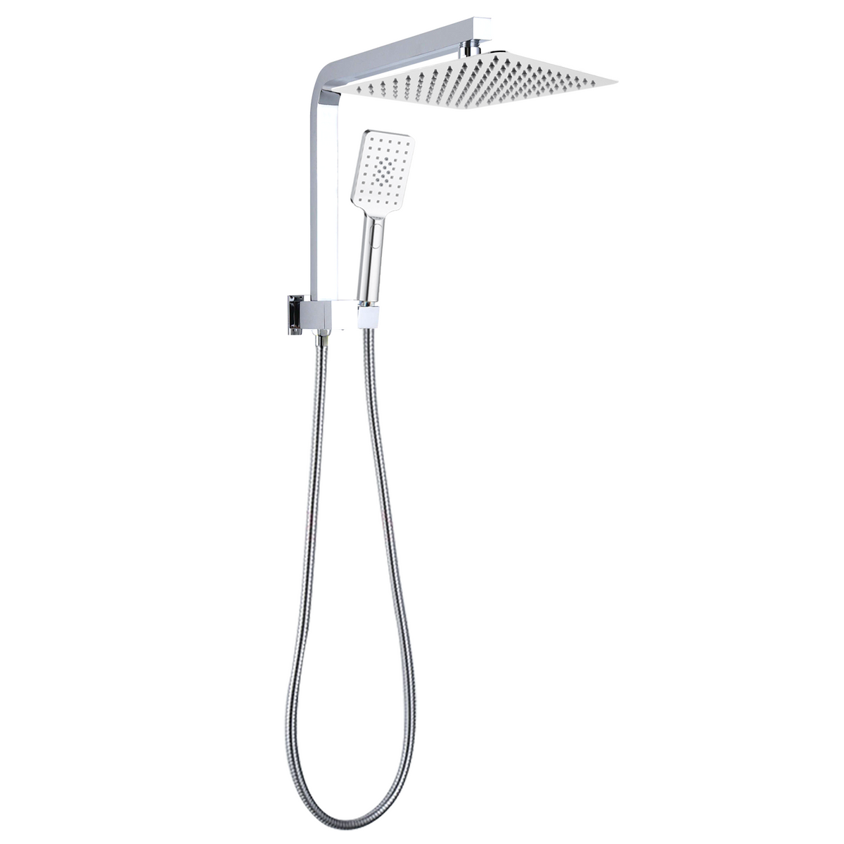 Stainless Steel & Solid Brass - 10" Square Twin Rail Shower - Chrome Silver