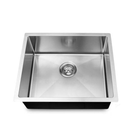 Stainless Steel Round Corner Handmade Single Bowl Kitchen Sink 440*440*205mm- Chrome Silver (New)