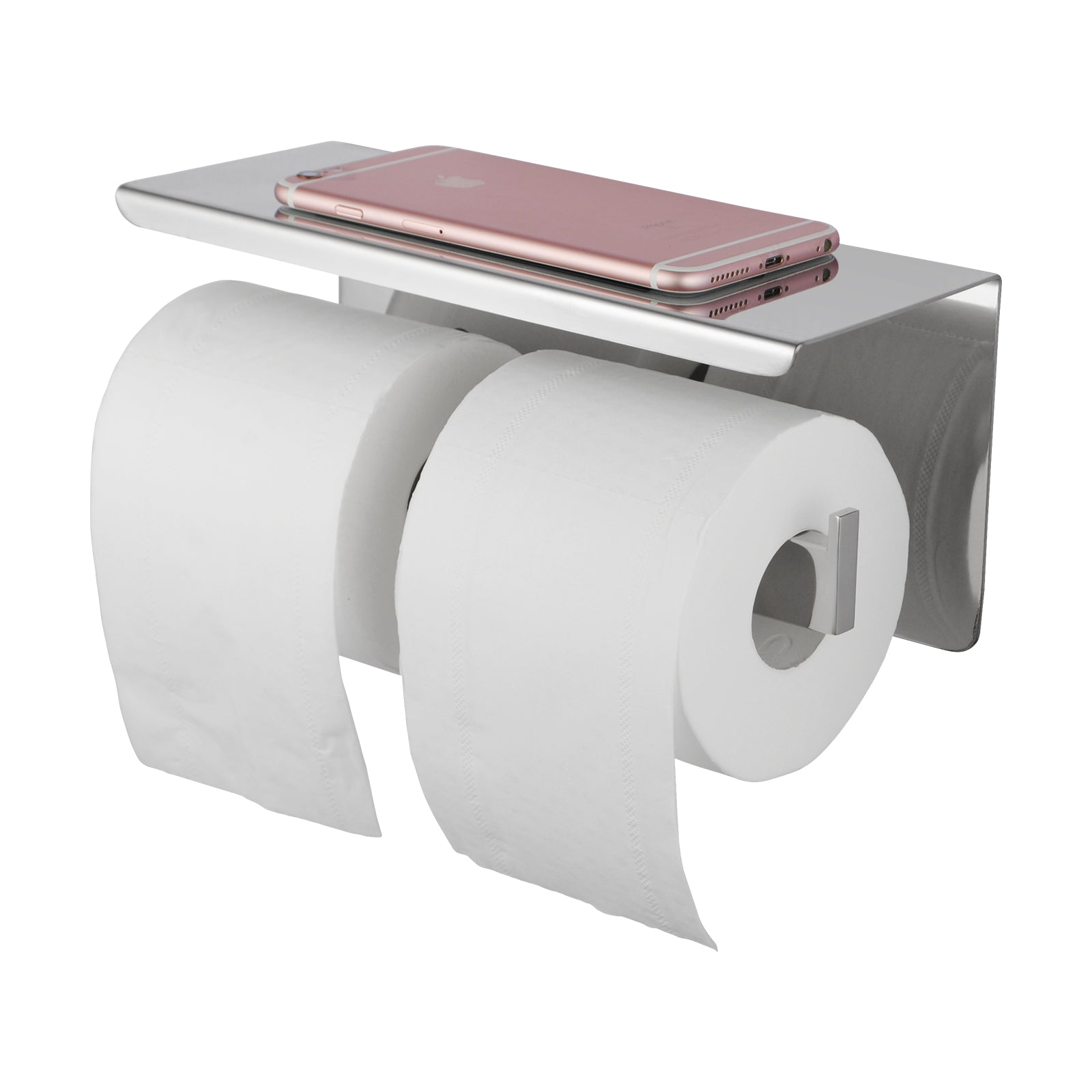 Stainless Steel Double Toilet Paper Holder- Chrome Silver - IVANO