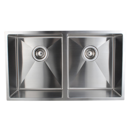 Stainless Steel 770x450x215mm Double Bowl Kitchen Sink - Chrome Silver