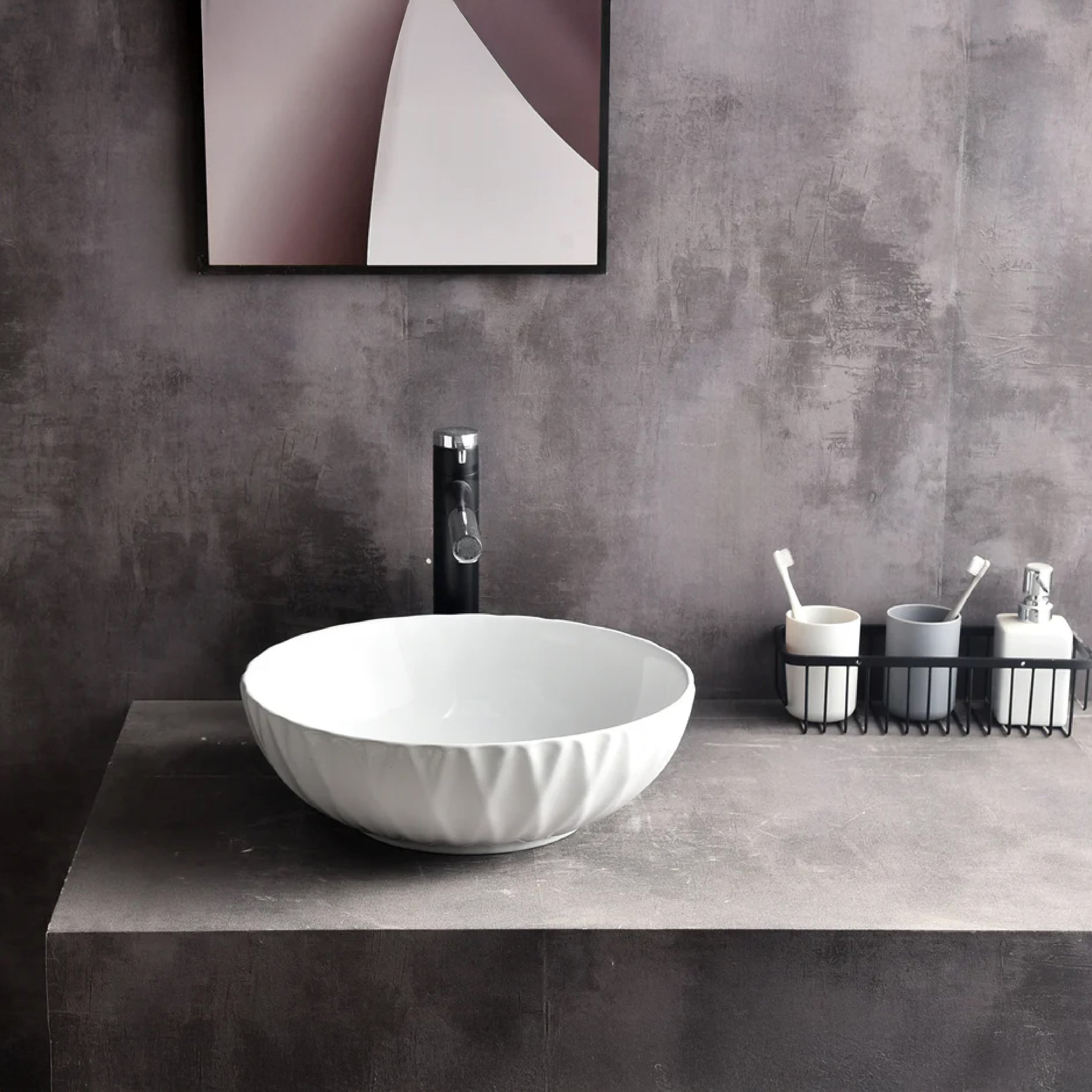 CLAYA Polar-40 Ruby Ceramic Above Counter Basin – Texture White