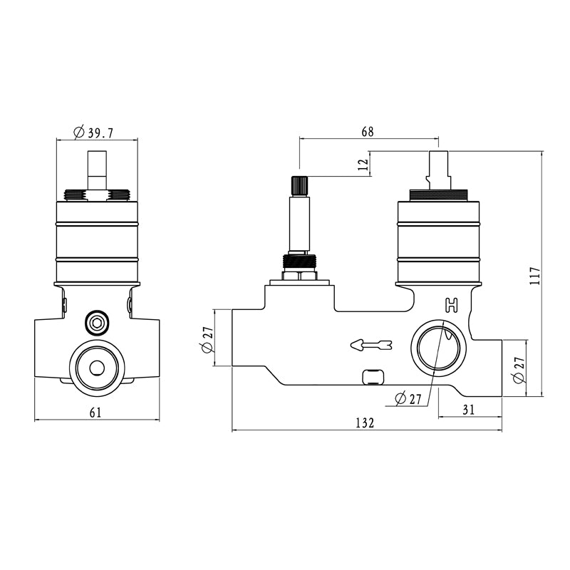 Solid Brass Wall Mixer with Diverter – In-Wall Part