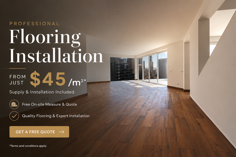 Professional flooring supply and installation from $45 per square metre, with a free on-site measure and quote.