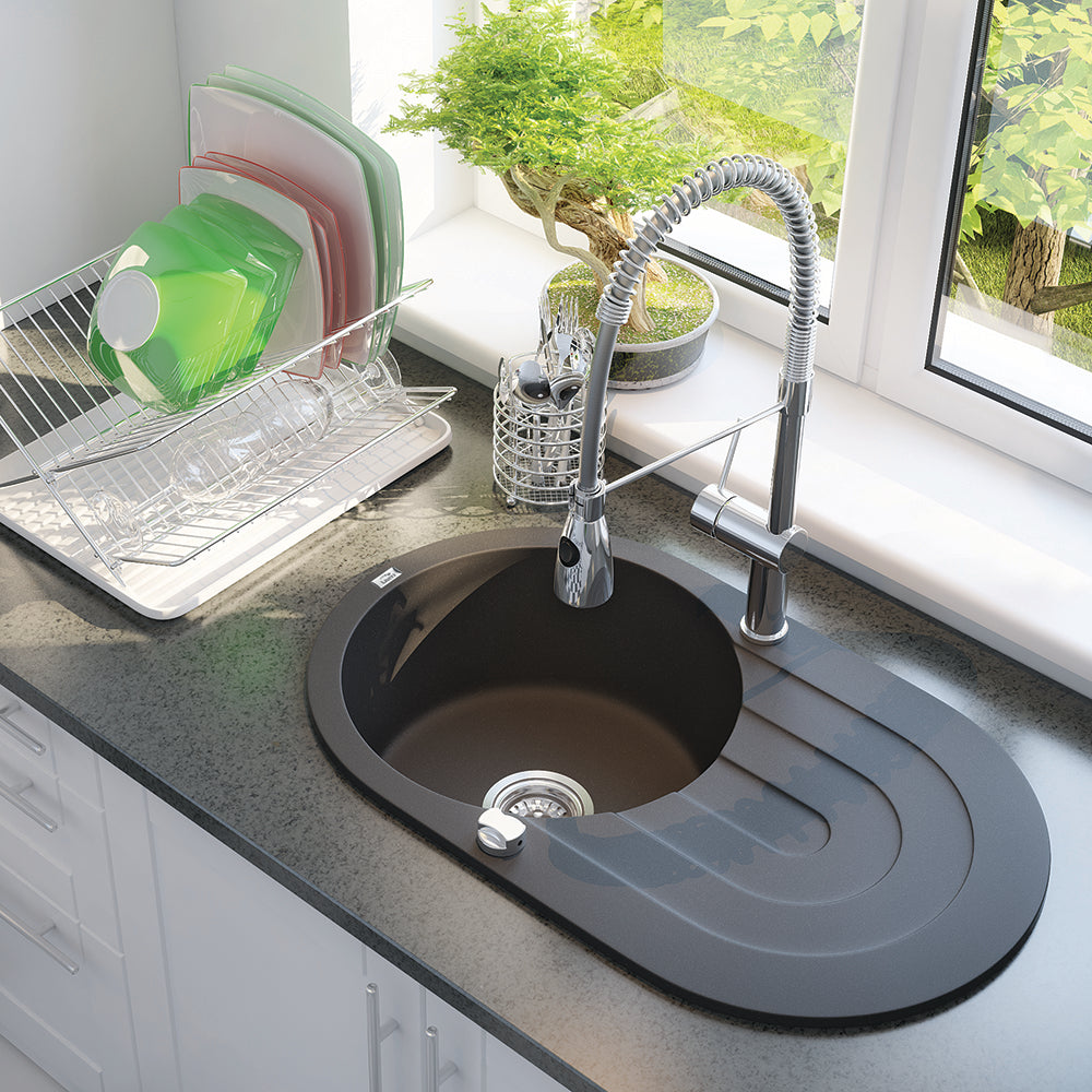 Laveo Dafne Granite Composite Single Bowl Sink with Drainer 780 × 470mm – Beige
