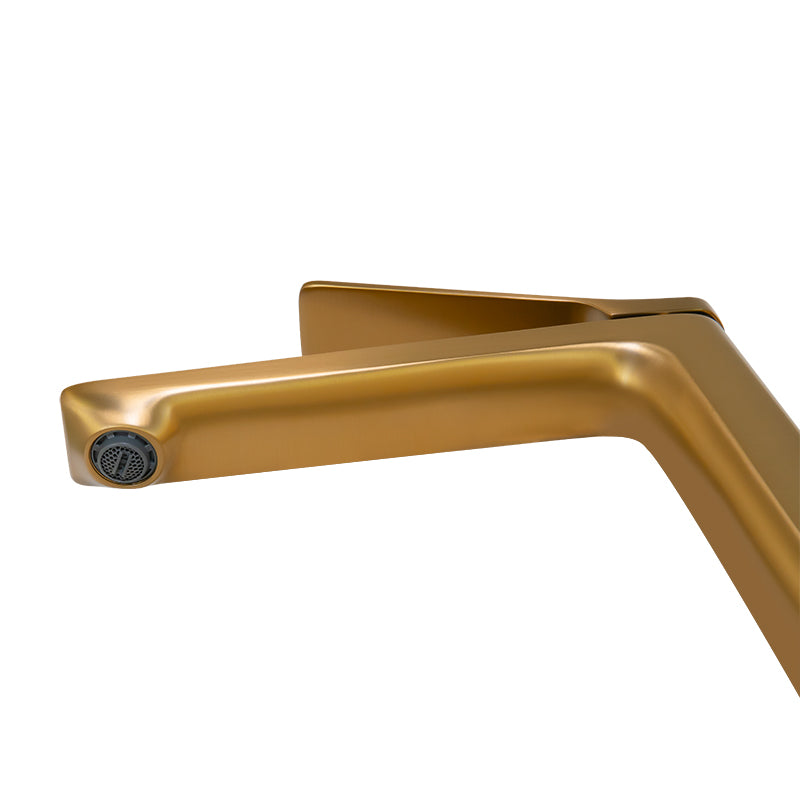 Solid Brass Tall Basin Mixer - Brushed Brass Gold - RUSHY