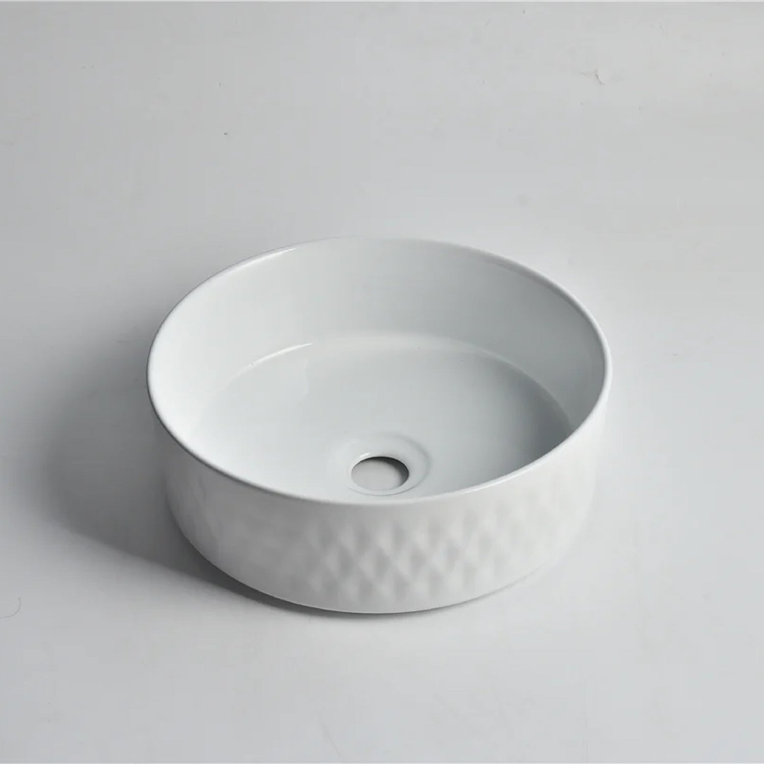 CLAYA Diamond-36 Round Ceramic Above Counter Basin - Gloss White