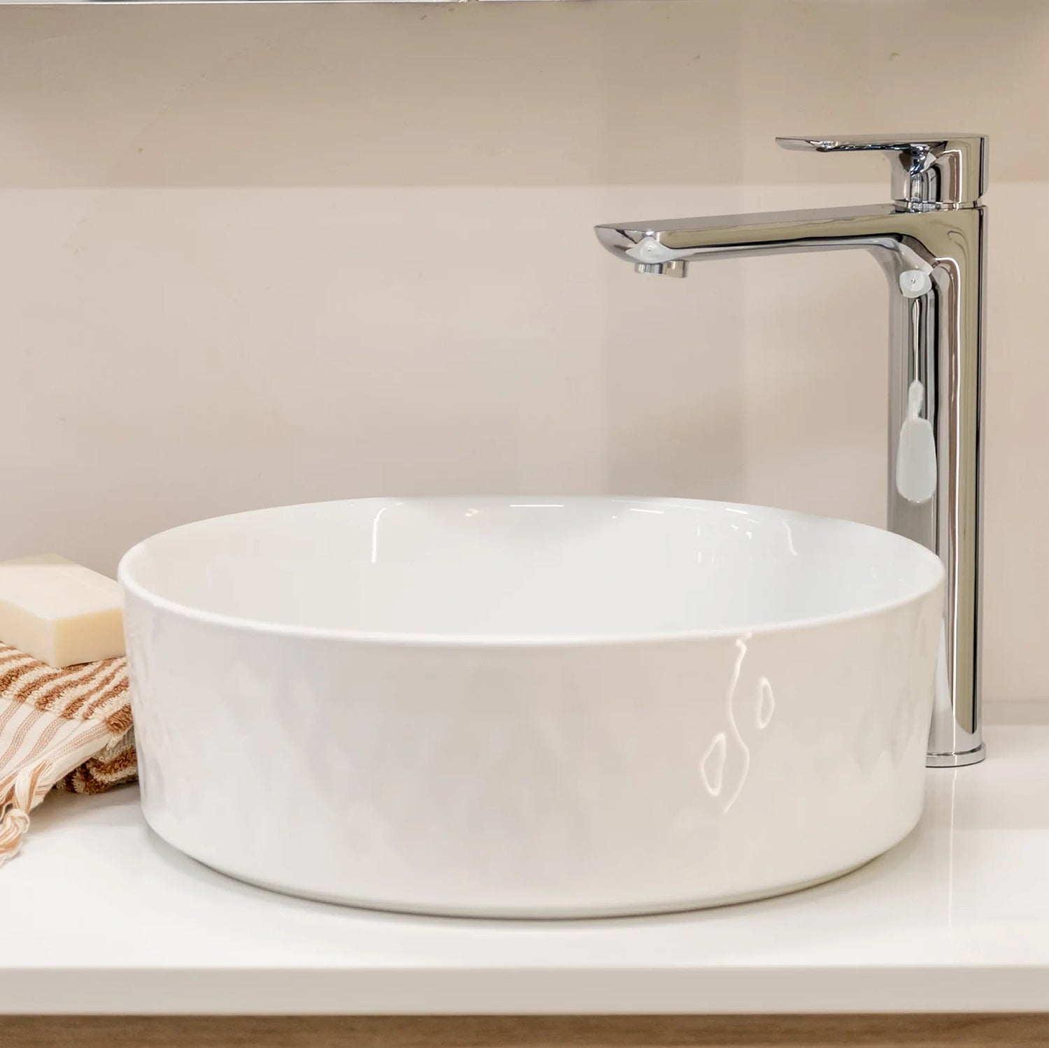 CLAYA Diamond-36 Round Ceramic Above Counter Basin - Gloss White