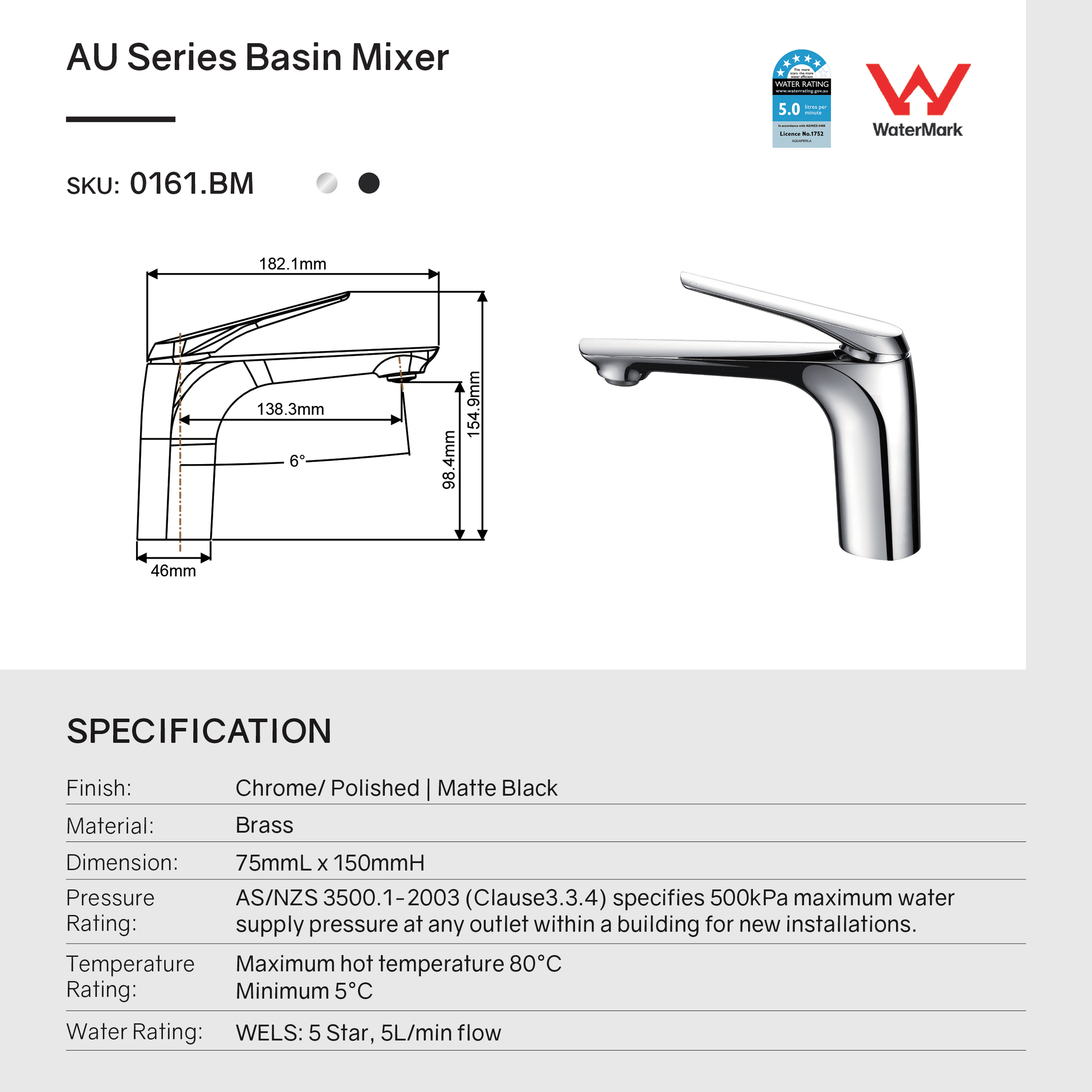 Solid Brass Short Basin Mixer - Black - AU